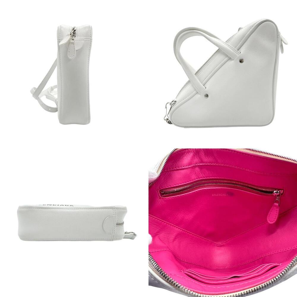 Balenciaga Leather Triangle Duffle Shoulder Bag XS White Handbag